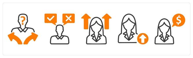 Set of five business icons as confusion in decision making, decision, career vision vector