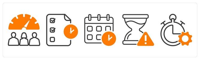 Set of five business icons as worker performance, audit, meeting schedule vector