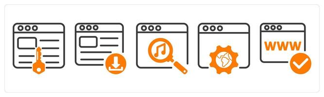 Set of five business icons as keywords, download website, online music search vector