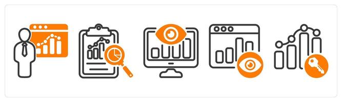 Set of five business icons as seo training, seo report, seo monitoring vector