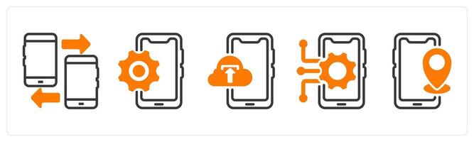 Set of five business icons as mobile data transfer, mobile option, mobile data backup vector