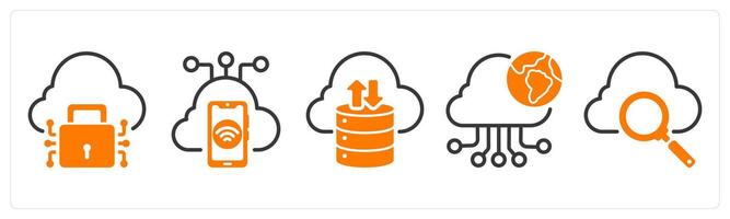Set of five business icons as cloud protection, iot, cloud storage vector