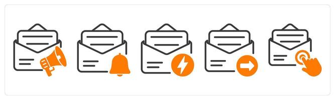 Set of five business icons as email advertising, email alert, fast message vector