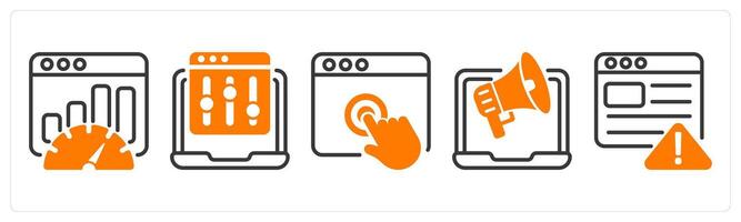 Set of five business icons as seo performance, refine webpage, touch vector