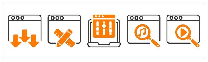 Set of five business icons as landing page, web design, refine webpage vector