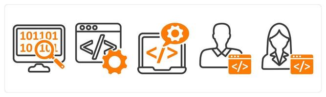 Set of five business icons as data search, programming, software development vector