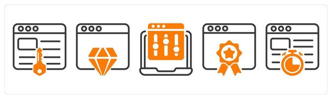Set of five business icons as keywords, website reputation, refine webpage vector