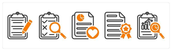 Set of five business icons as content editing, assessment, favorite document vector