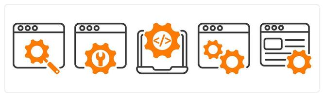 Set of five business icons as search engine optimization, seo service, website development vector