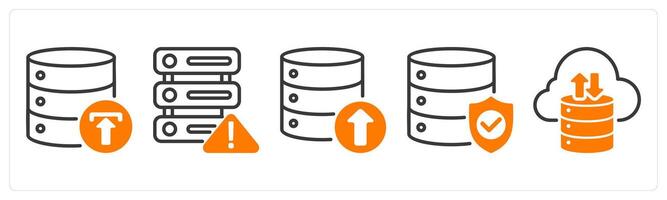 Set of five business icons as backup, server information, data upload vector