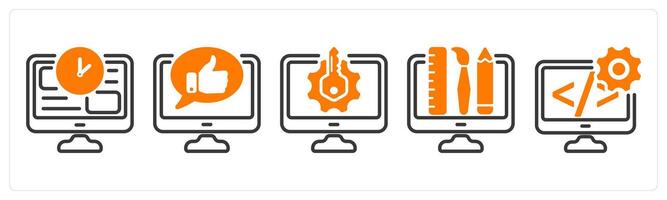 Set of five business icons as online time, online comment, keyword generator vector