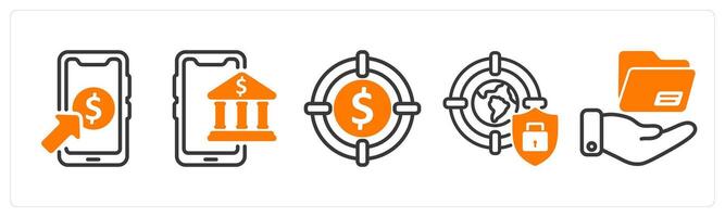 Set of five business icons as pay per click, online banking, target profit vector