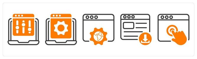 Set of five business icons as refine webpage, website development, browser setting vector