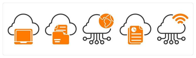 Set of five business icons as cloud computing, file storage vector