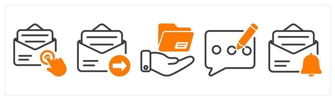 Set of five business icons as email subscription, email send, file sharing vector