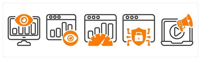 Set of five business icons as seo monitoring, page view, seo performance vector