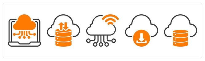 Set of five business icons as cloud computing, cloud storage, cloud connection vector