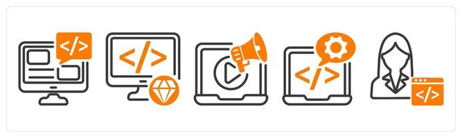 Set of five business icons as programming, clean code, marketing vector