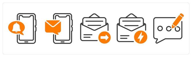 Set of five business icons as mobile notification, mobile message, email send vector