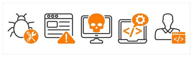 Set of five business icons as bug fixing, seo warning, virus vector