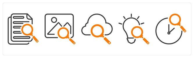Set of five business icons as search document, image search, cloud search vector