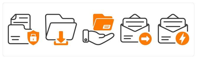 Set of five business icons as document security, download file, file sharing vector