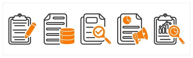 Set of five business icons as content editing, database document, proofreading vector