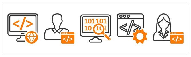 Set of five business icons as clean code, programmer, data search vector