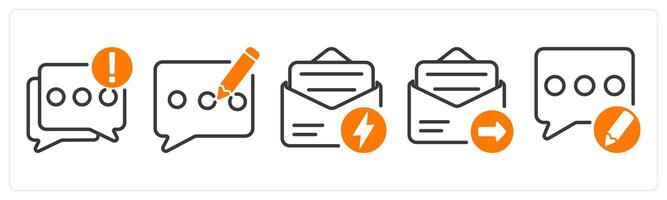 Set of five business icons as chat notification, blog, fast message, email send vector