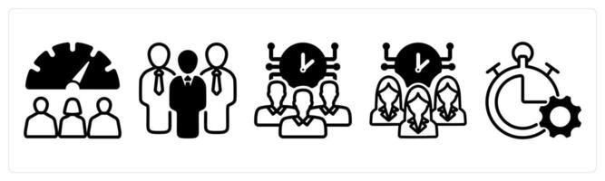 A set of five business icons as worker performance, business group, time management vector