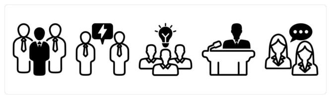 A set of five business icons as business group, negotiation, teamwork solution vector