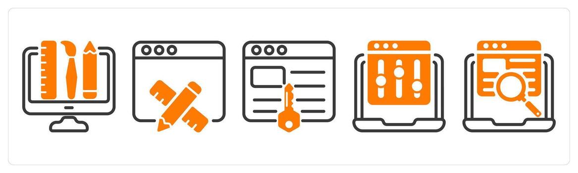 conjunto de cinco negocio íconos como creativo diseño, web diseño, palabras clave vector
