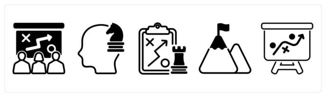 A set of five business icons as presenting tactics, strategic thinking, tactics vector