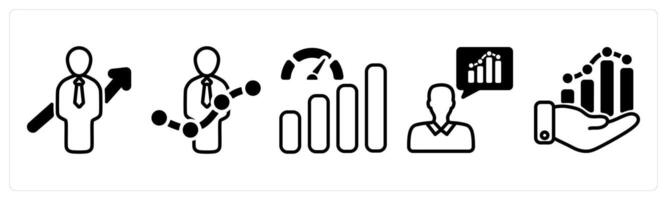 A set of five business icons as career growth, performance level, improve performance vector