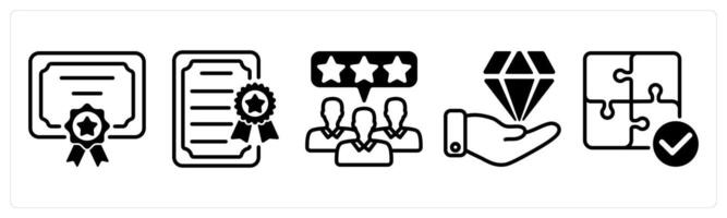A set of five business icons as certificate, business license, customer review vector
