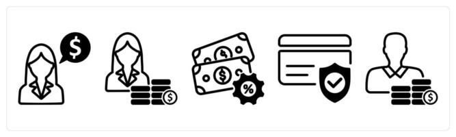 A set of five business icons as earning, tax service, credit card security vector