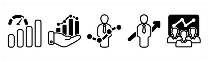 A set of five business icons as business growth, performance level vector