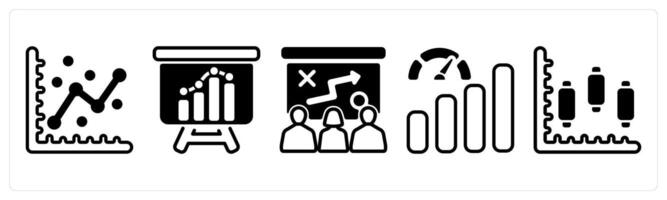 A set of five business icons as graph, business analysis, presenting tactics vector