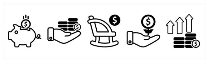 A set of five business icons as savings, investment, retirement vector