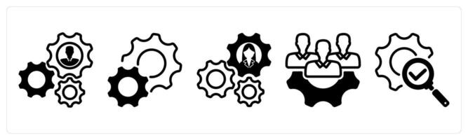 A set of five business icons as business support, settings, expert team vector