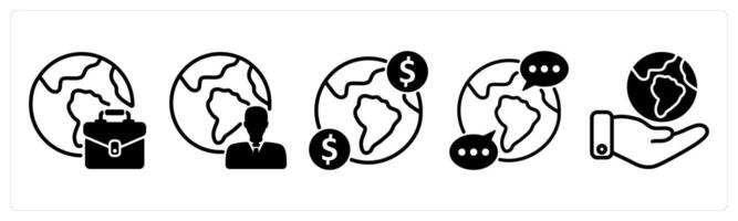 A set of five business icons as international business, global business, global communication vector