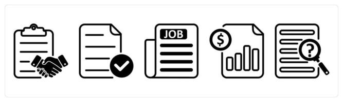 A set of five business icons as agreement, verified file, job newspaper vector