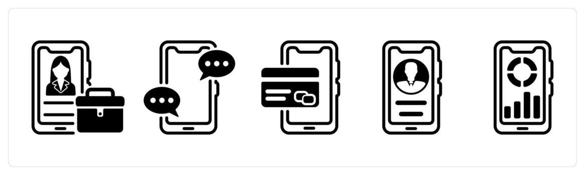 A set of five business icons as mobile business app, communication, payment method vector