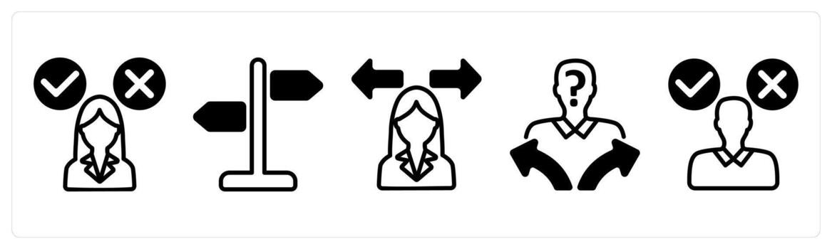 A set of five business icons as decision making confusion, direction sign, confusion in decision making vector