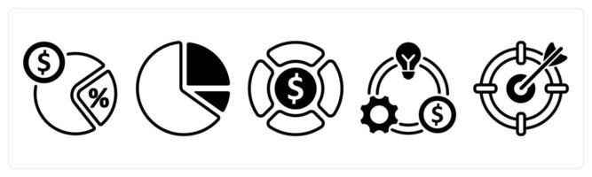 A set of five business icons as tax rate, pie chart, business rescue vector