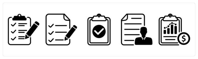A set of five business icons as testing sheet, checklist, task done vector