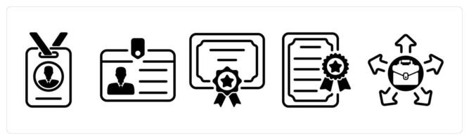 A set of five business icons as employee identity card, identity card vector