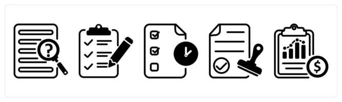 A set of five business icons as case study, testing sheet, audit vector