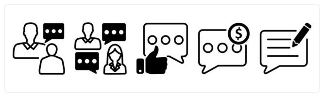 A set of five business icons as business talk, positive feedback, discuss budget vector