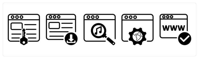 A set of five business icons as keywords, download website, online music search vector